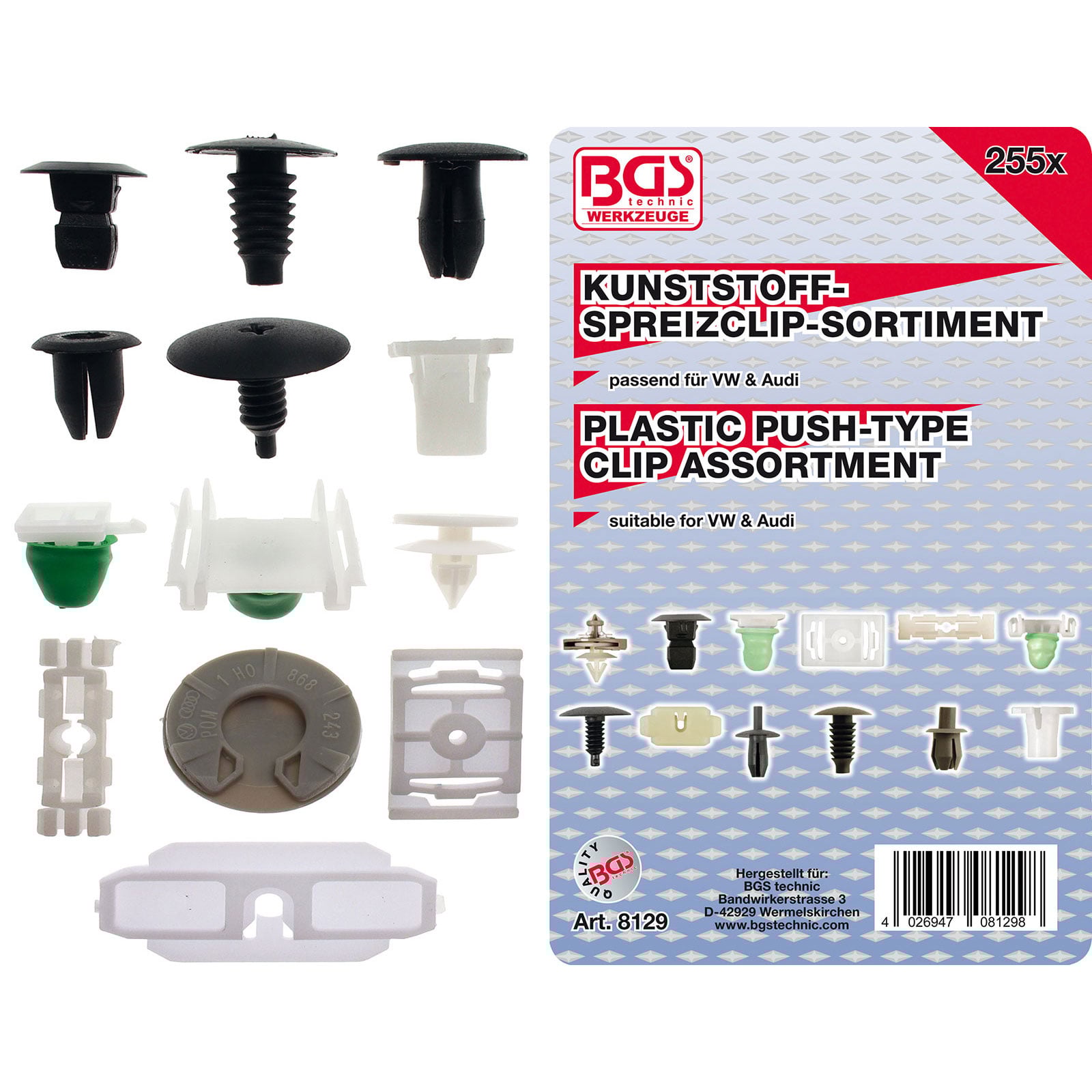 BGS Verkleidungs-Clip-Sortiment für VW Fahrzeuge 255tlg. - 8129