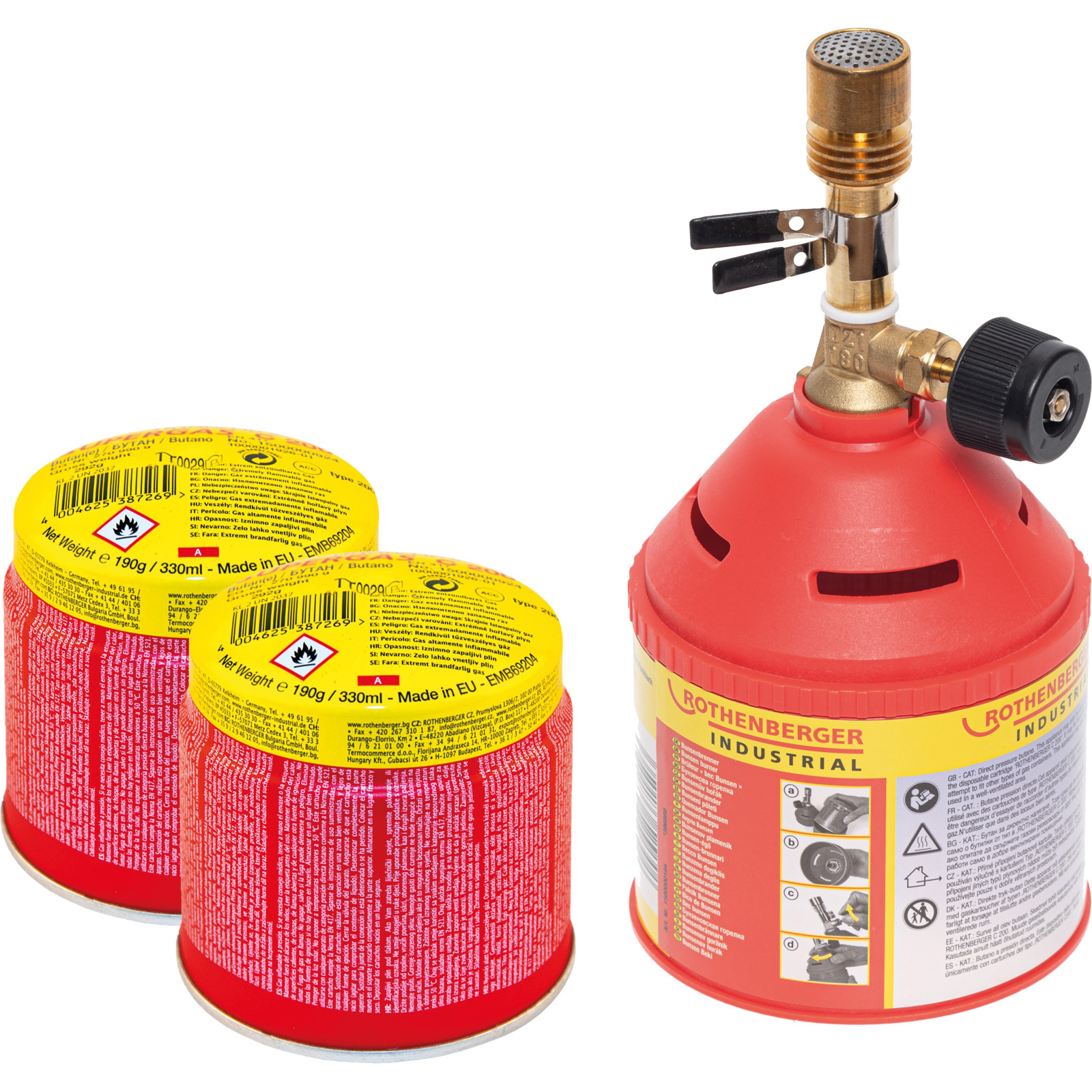 ROTHENBERGER Industrial Bunsenbrenner inkl. 2x C200 Kartusche 330ml mit ILL System - 1500004615