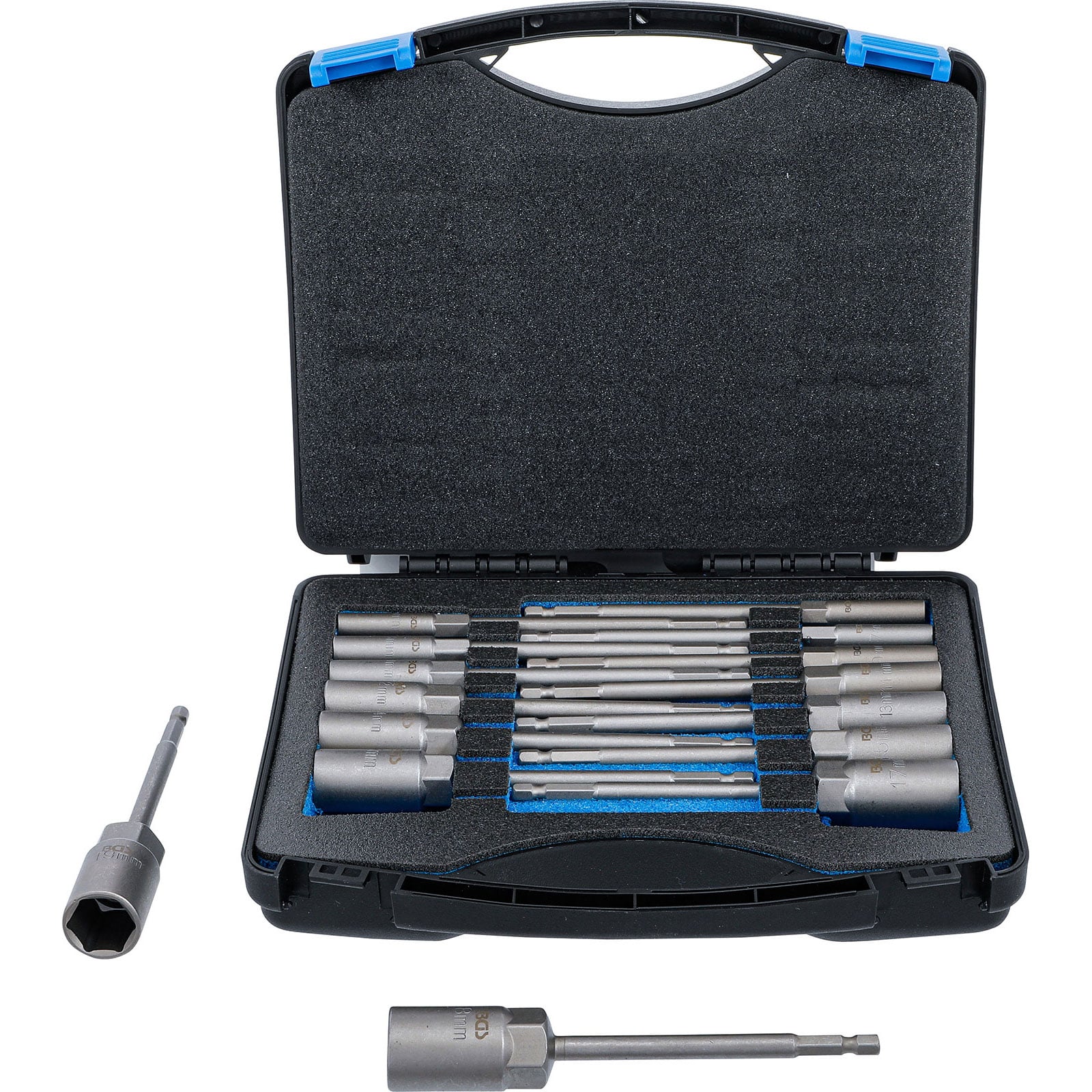 BGS Steckschlüssel-Einsatz-Satz Sechskant extra lang Antrieb Außensechskant 6,3 mm (1/4") für Bohrmaschinen SW 5,5 - 19 mm 15tlg. - 70147