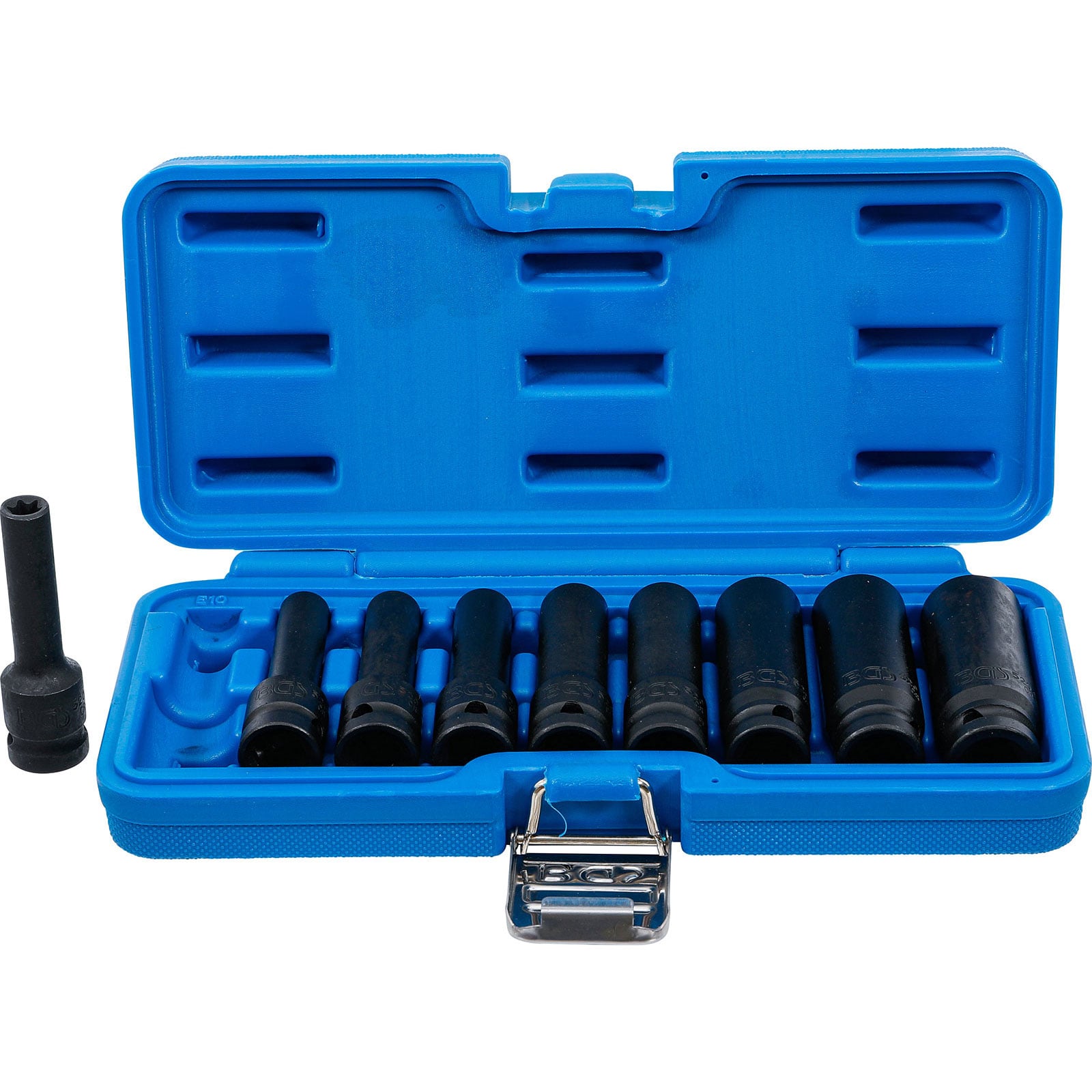 BGS Kraft-Steckschlüssel-Einsatz-Satz E-Profil tief Antrieb Innenvierkant 12,5 mm (1/2") SW E10 - E24 9tlg. - 5204