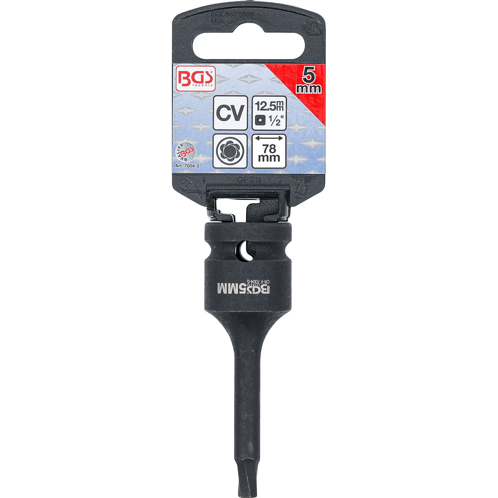 BGS Schraubenausdreher Antrieb Innenvierkant 12,5 mm (1/2") für defekten Innensechskant 5 mm - 7004-5