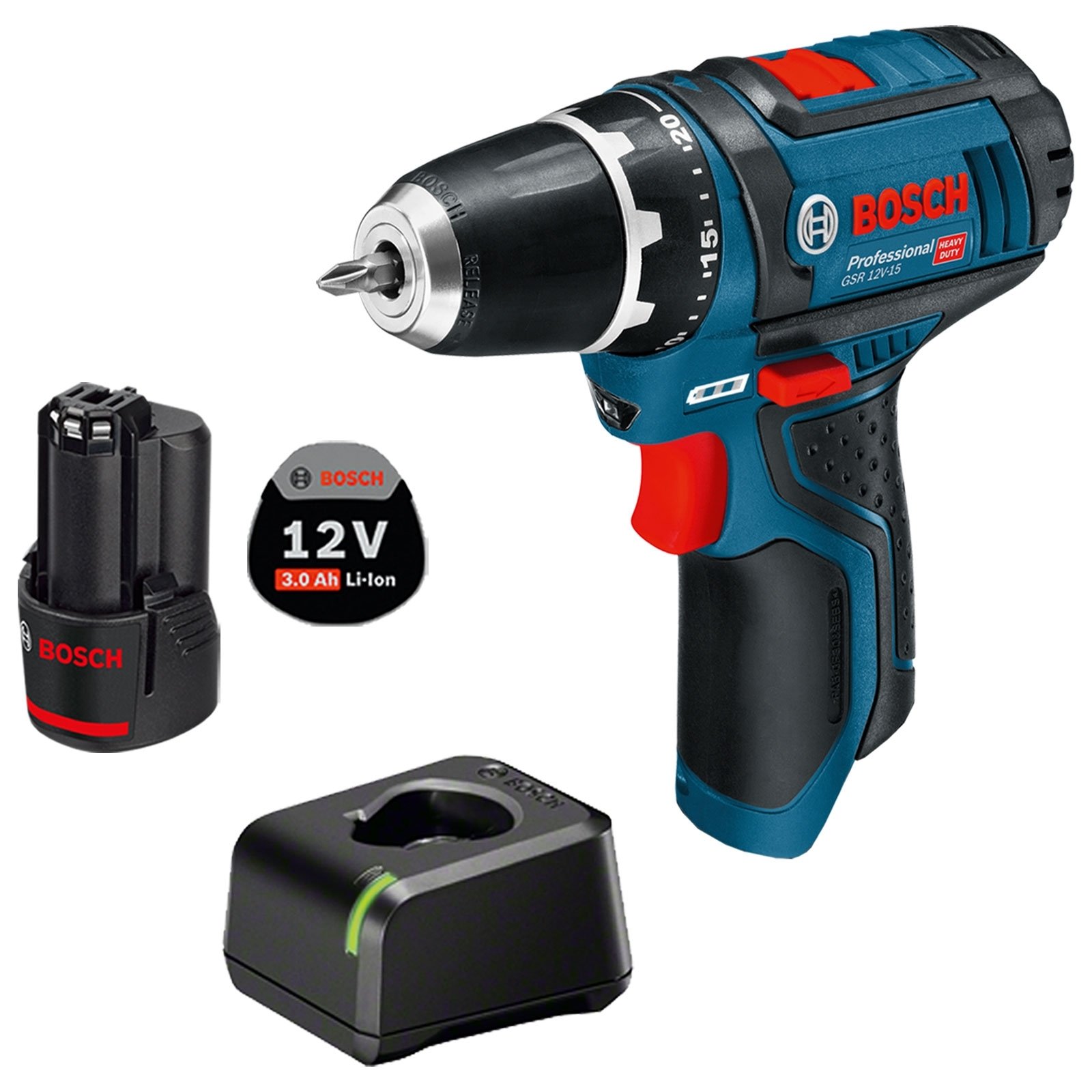 Bosch Akku-Bohrschrauber GSR 12V-15 / 1x 3,0 Ah Akku + Ladegerät Bosch Akku-Bohrschrauber GSR 12V-15 / 1x 3,0 Ah Akku + Ladegerät