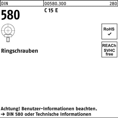 Ringschraube DIN 580 M16 C 15 E 10 Stück