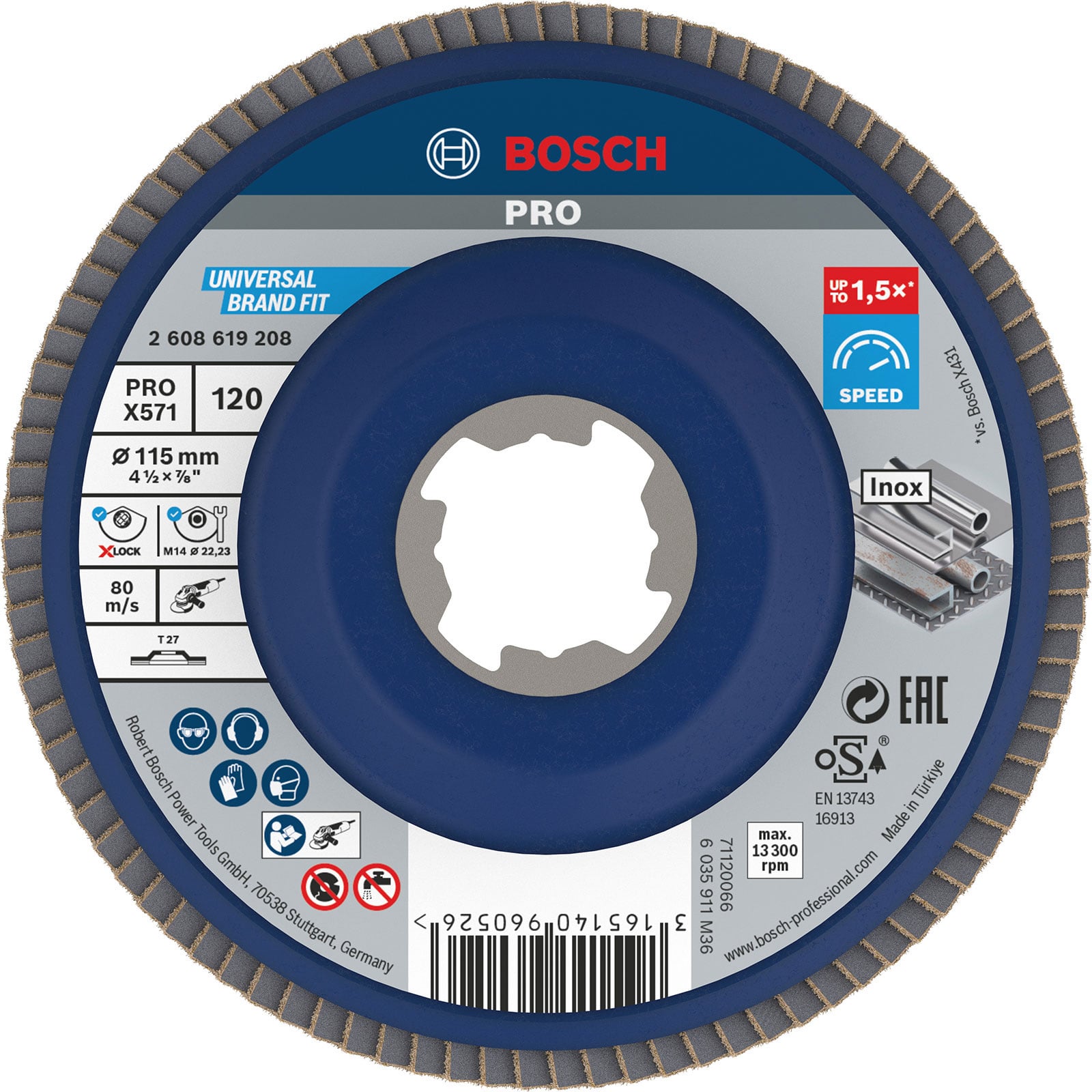 Bosch PRO X571 X-Lock Fächerschleifscheibe 115 mm G120 - 2608619208