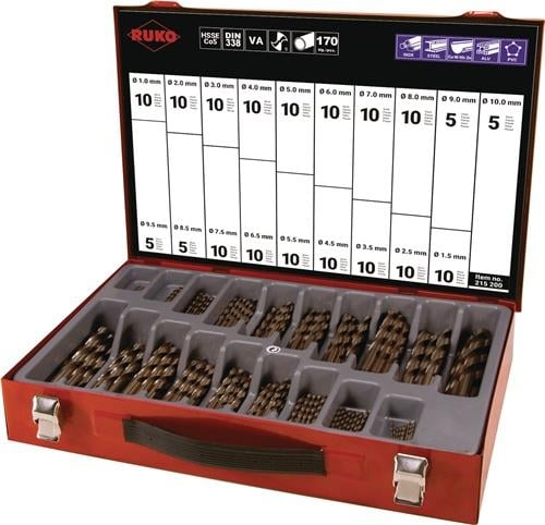 Spiralbohrermagazin DIN 338 TypN 1-10mm steig.um 0,5mm HSS-Co5 170tlg.RUKO