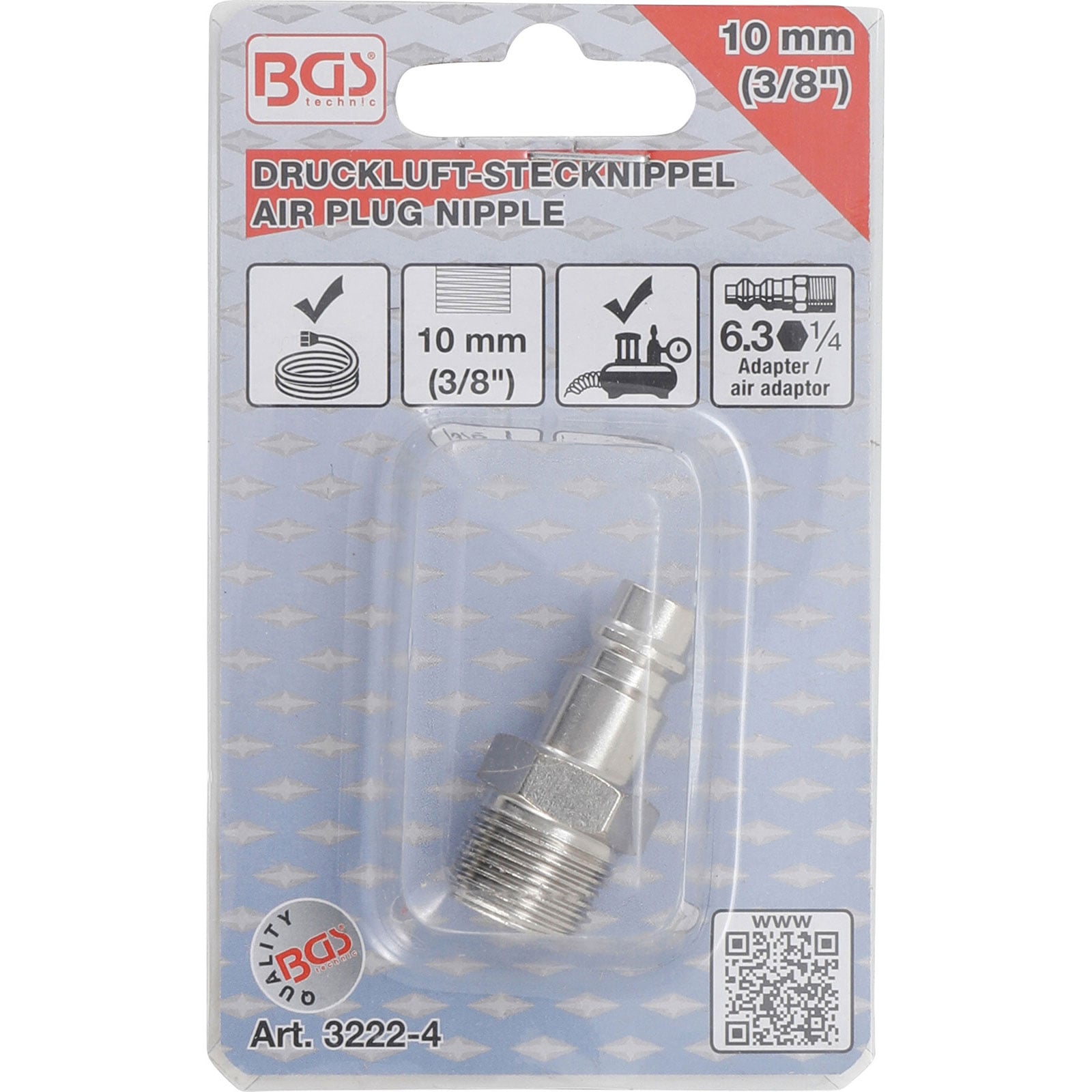 BGS Druckluft-Stecknippel 10 mm (3/8") Außengewinde - 3222-4
