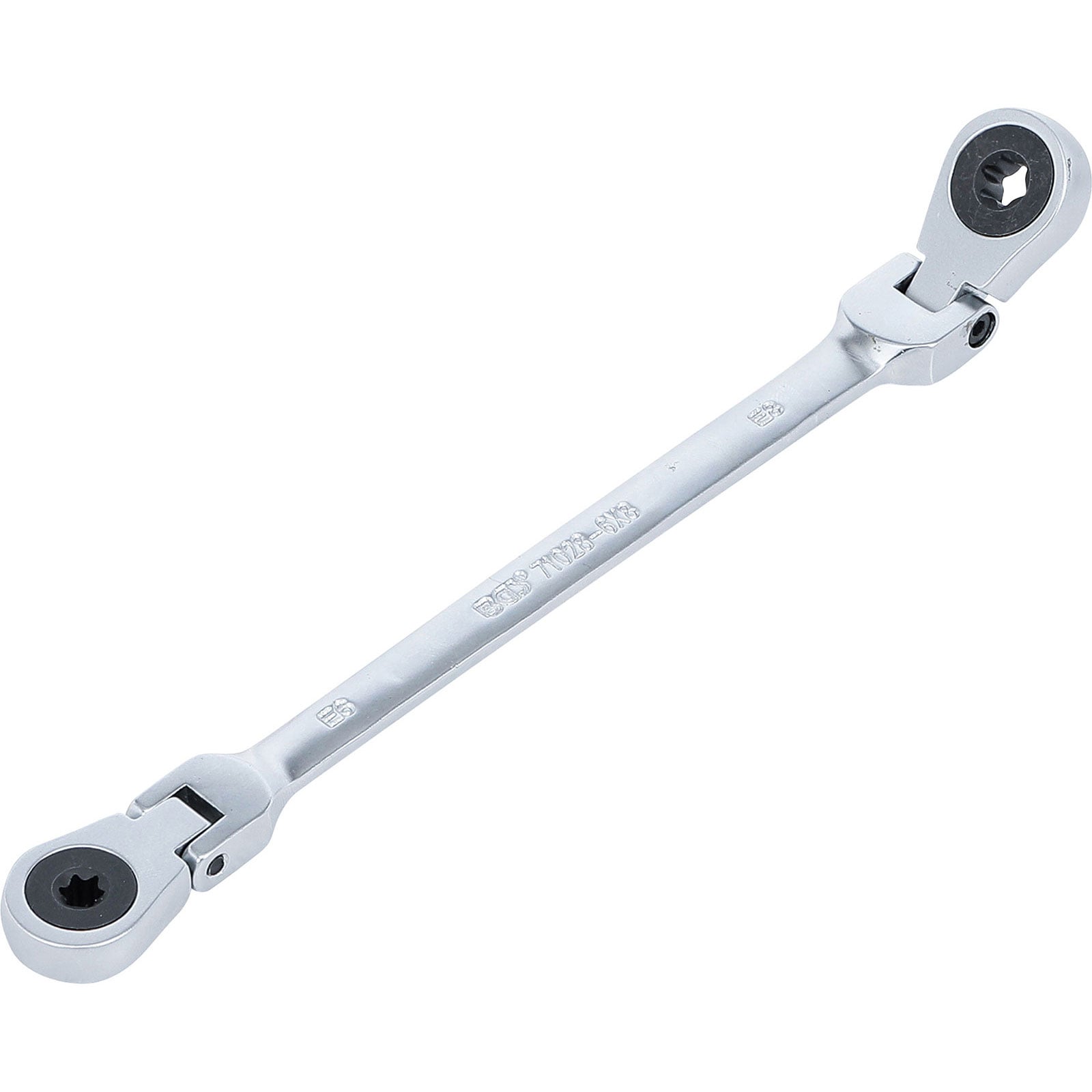BGS Doppel-Ratschen-Ringschlüssel abwinkelbar mit E-Profil Ringköpfen SW E6 x E8 - 71028-6X8