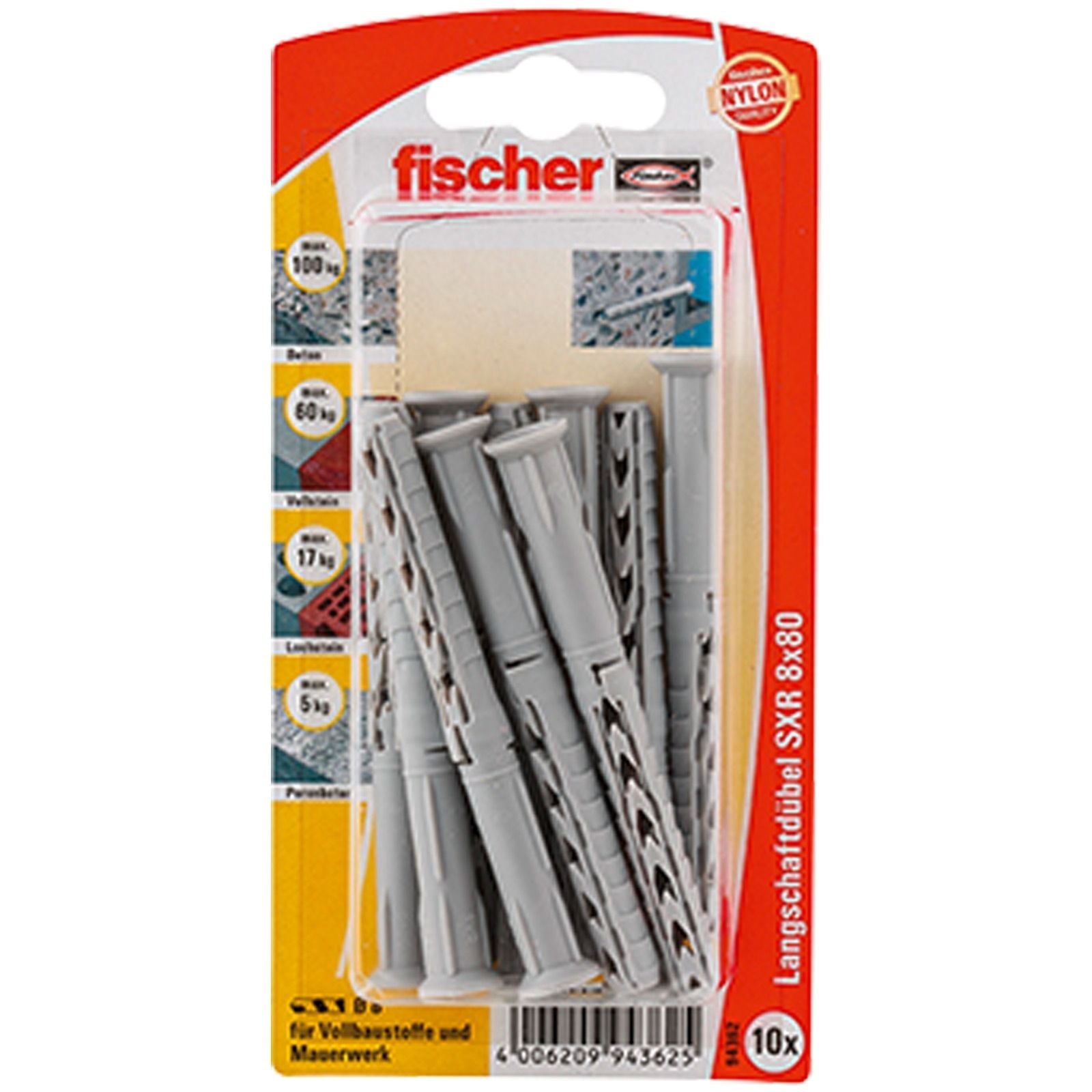 Fischer 10x Langschaftdübel SXR 8X80 - 94362