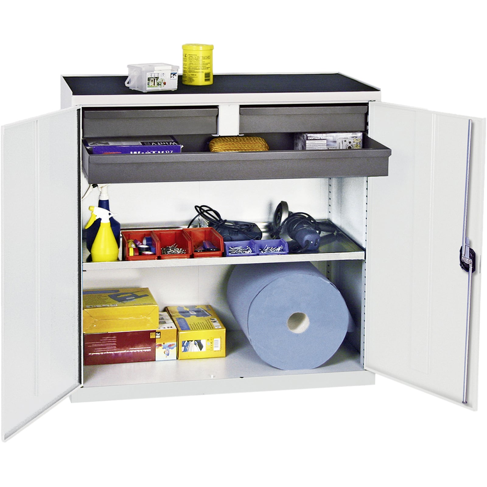 Stumpf Werkzeug- und Materialschrank Serie 3000 lichtgrau + 2 Schubladen 100 mm + 1 Schublade 100 mm durchgehend + 1 Auszugsboden - 3007307