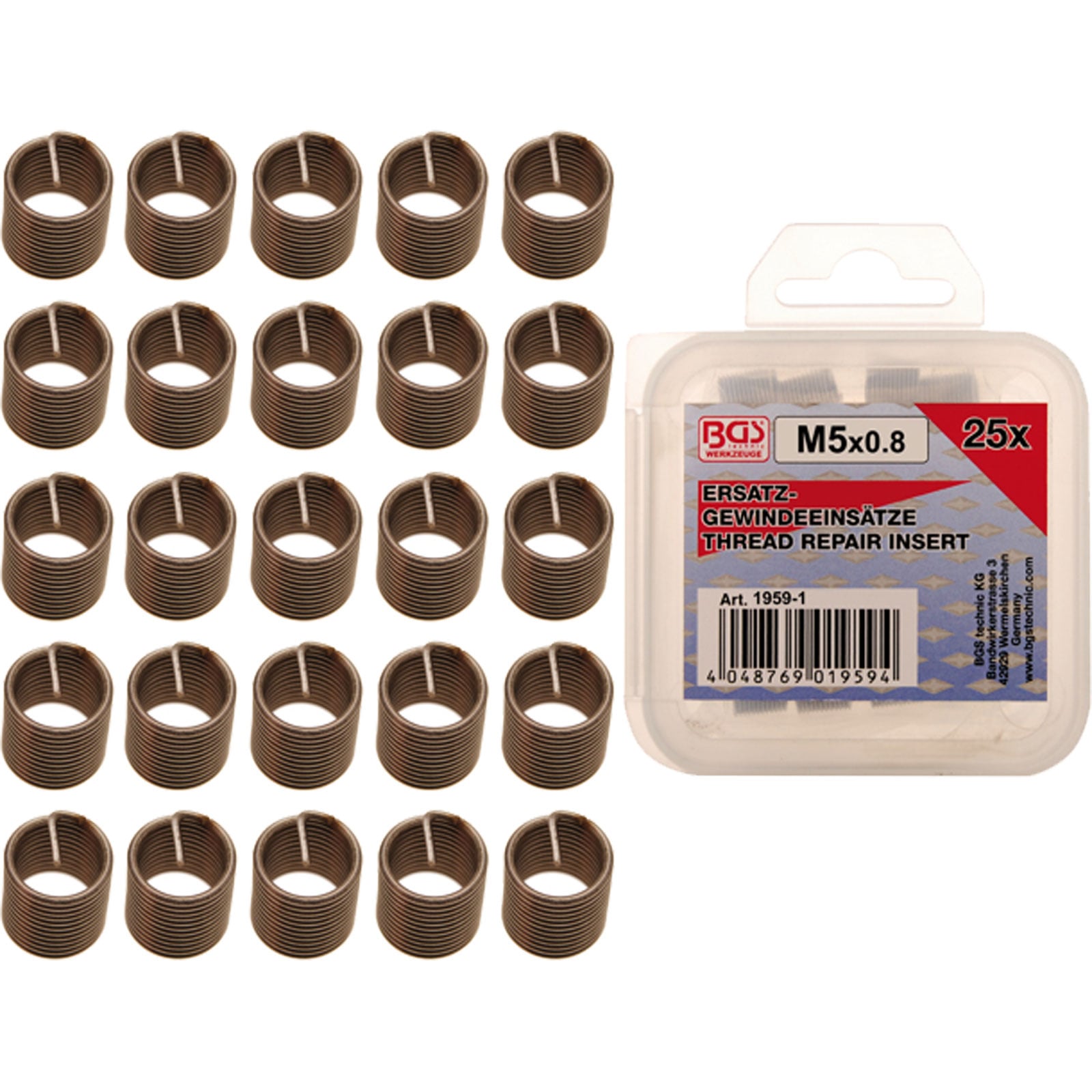 BGS Ersatz-Gewindeeinsätze M5 x 0,8 mm 25tlg. - 1959-1