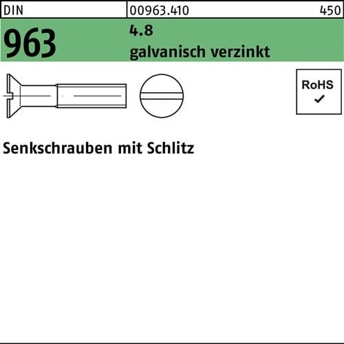 Senkschraube DIN 963 Schlitz M4x 60 4.8 galv.verz. 500 Stück