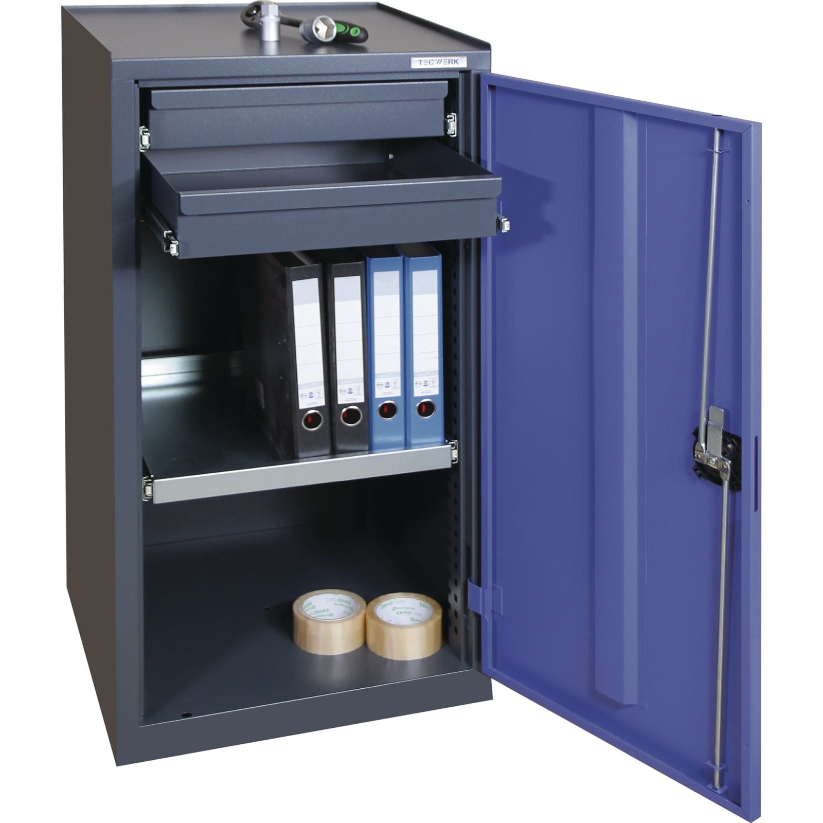 Werkzeug-/Beistellschrank H1000xB500xT500mm 2Schubl.,1Bd.anthrazit/blau TECWERK