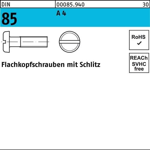 Flachkopfschraube DIN 85/ISO 1580 Schlitz M2x 6 A 4 1000 Stück