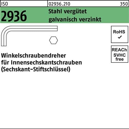 Winkelschraubendreher ISO 2936 Innen-6kt SW 6 Stahl vergütet galv.verz. 50St.