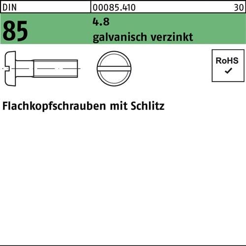 Flachkopfschraube DIN 85/ISO 1580 Schlitz M6x10 4.8 galv.verz. 1000St.