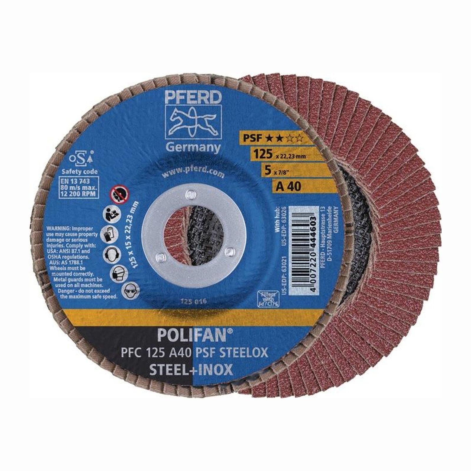 PFERD Fächerscheibe POLIFAN A PSF STEELOX Ø 125 mm Körnung A-60 konisch - 67746125