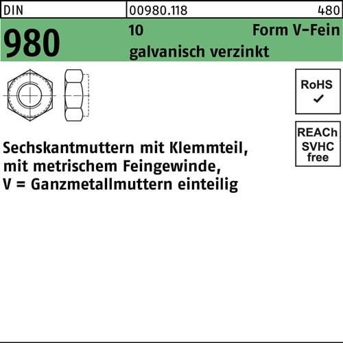 Sechskantmutter DIN 980 Klemmteil VM 20x 1,5 10 galv.verz. 50 Stück