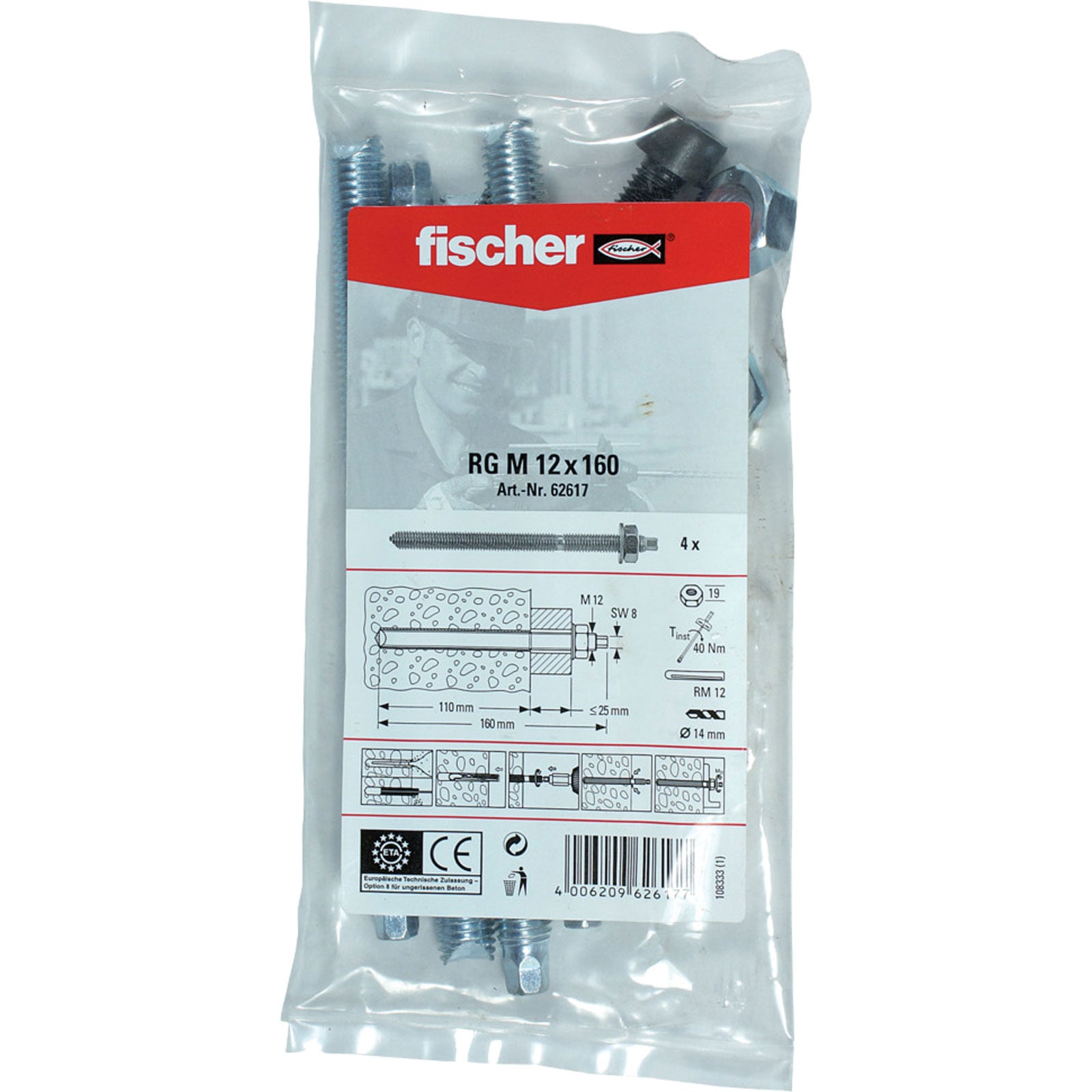 Fischer 4x Ankerstange RG M 12 x 160 B Beutel - 062617