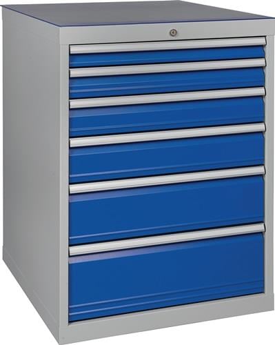 Schubladenschrank H1019xB705xT736mm lichtgrau/signalblau 6 Schubl.BEDRUNKA+HIRTH