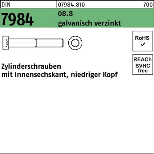 Zylinderschraube DIN 7984 Innen-6kt M6x30 8.8 galv.verz. 500St.