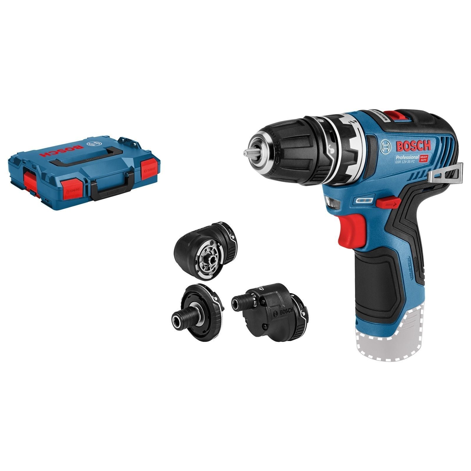 Bosch Akku-Bohrschrauber GSR 12V-35 FC FlexiClick Solo inkl. 4 Aufsätzen in L-Boxx - 06019H3003