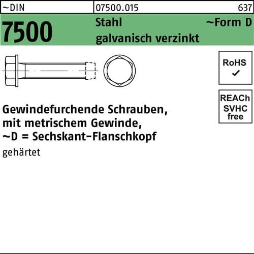 Gewindefurchendeschraube DIN 7500 6-ktflanschkopf DM 6x50 Sta galv.verz. 500St.