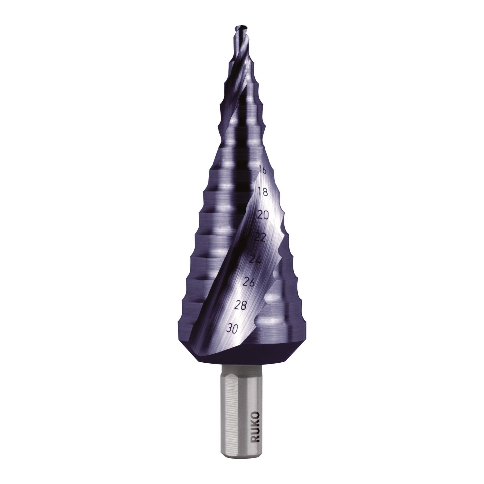 RUKO Stufenbohrer HSS-TiAlN, spiralgenutet mit Kreuzanschliff - 101052F