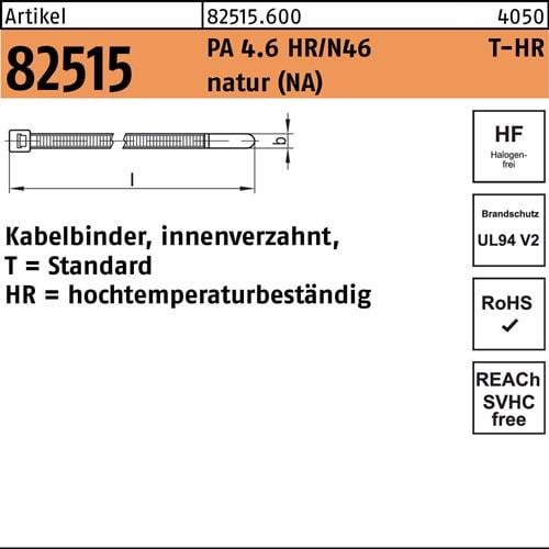 Kabelbinder R 82515 innenverz. 4,6x390/110 PA4.6 HR/N46 NA 100St HELLERMANNTYTON