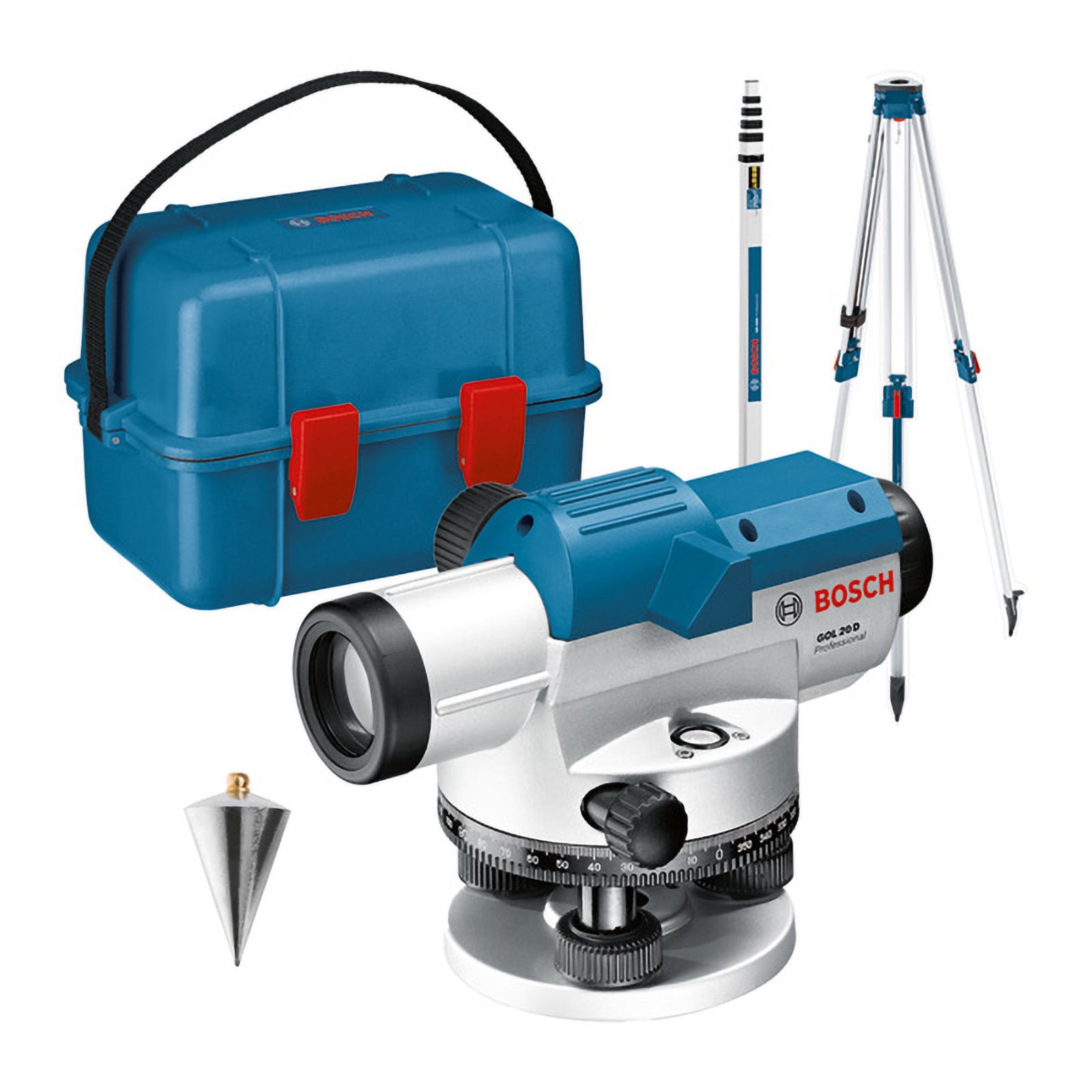 Bosch Optisches Nivelliergerät GOL 20 D mit Baustativ BT160 Messstab GR 500 - 0601068402