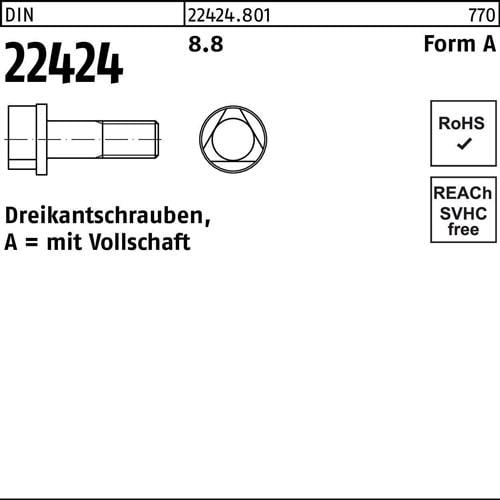 Dreikantschraube DIN 22424 FormA AM 8x 25 8.8 100 Stück