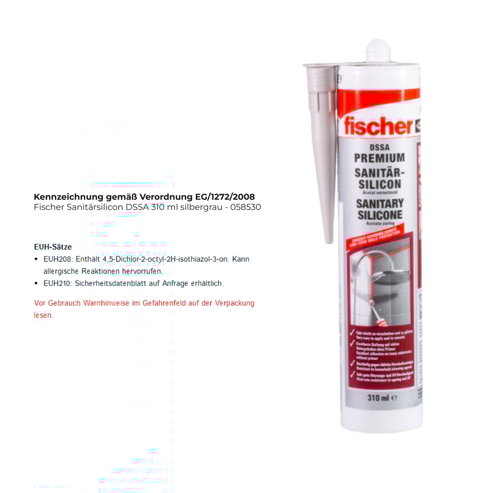 Fischer Sanitärsilicon DSSA 310 ml silbergrau - 058530