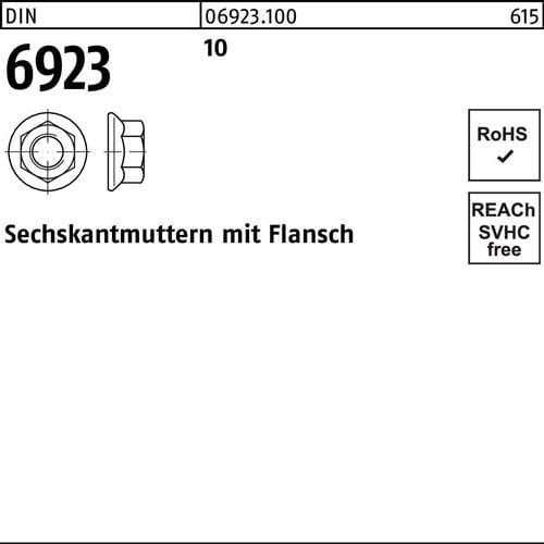 Sechskantmutter DIN 6923 Flansch M16 10 50 Stück