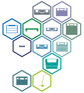 Stack of hexagon icons representing various tool storage boxes