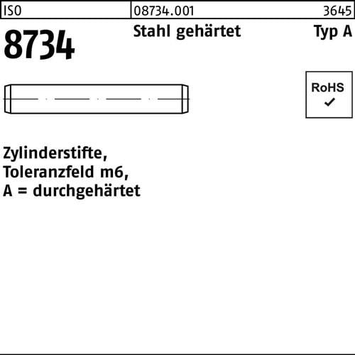Zylinderstift ISO 8734 6 m6x 12 Stahl gehärtet Toleranz m6 200 Stück
