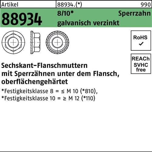 Sechskantflanschmutter R 88934 Sperrzahn M5 8 galv.verz. 500 Stück