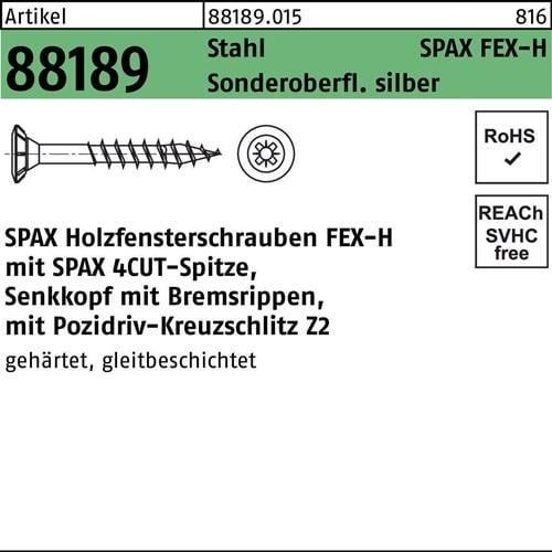 Holzfensterschraube R 88189 Seko Bremsrippen PZ 4x30-Z Sta silber 1000St. SPAX