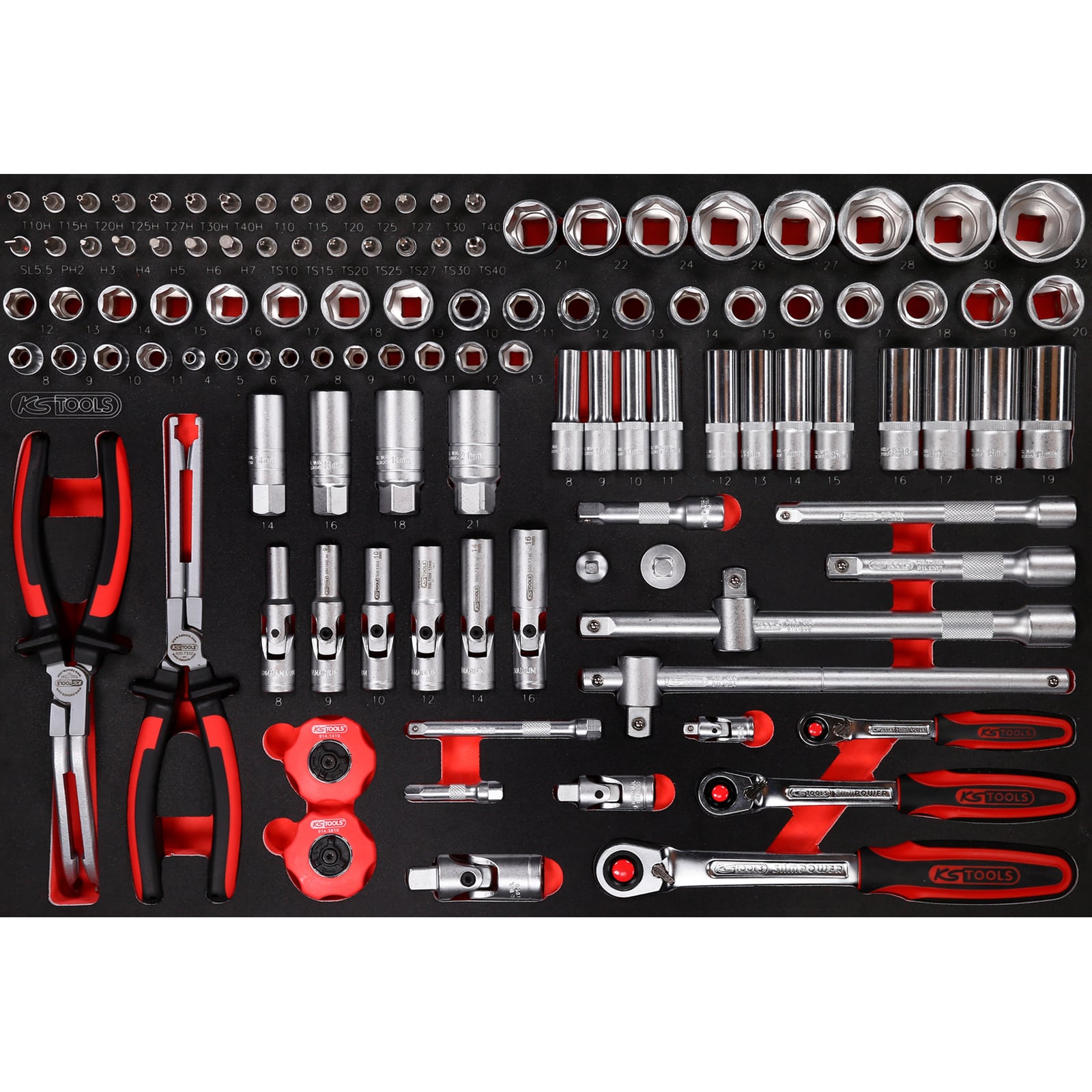 KS TOOLS 1/4" + 3/8" + 1/2" Steckschlüssel-Satz in Schaumstoffeinlage 111tlg. - 811.0111