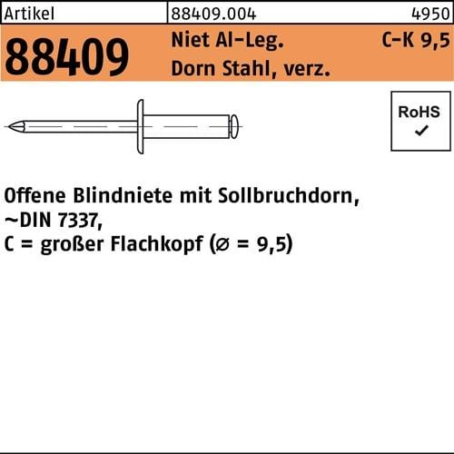 Blindniete R 88409 großer FLAKO 3,2x6 Niet Aluminium/Dorn Stahl verz. 500St.
