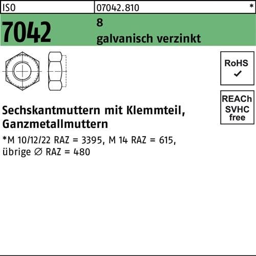 Sechskantmutter ISO 7042 Klemmteil M24 8 galv.verz. 25 Stück