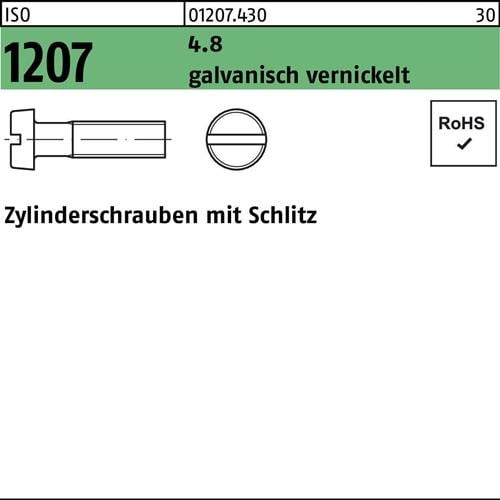 Zylinderschraube ISO 1207 Schlitz M4x 16 4.8 galv. vernickelt 2000Stück