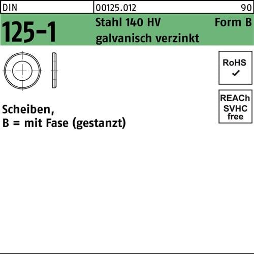 Unterlegscheibe DIN 125-1 B 3,2x7x0,5 Sta 140 HV galv.verz. gestanzt 1000St.