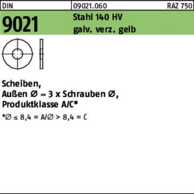 Unterlegscheibe DIN 9021 13x37x3 Stahl 140 HV galv.verz. gelb 100 Stück