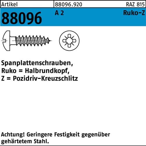 Spanplattenschraube R 88096 Halbrundkopf PZ 3,5x25-Z A 2 1000St.