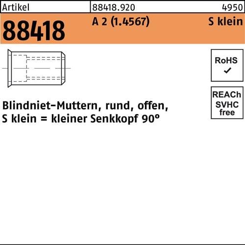 Blindnietmutter R 88418 SEKO M8 /0,25-3,5 A 2 100 Stück